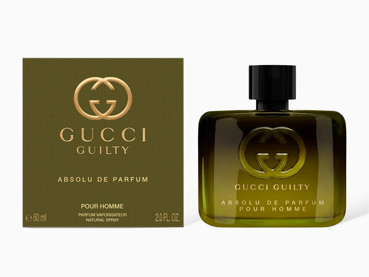 Gucci Guilty perfume bottle and packaging on a white background