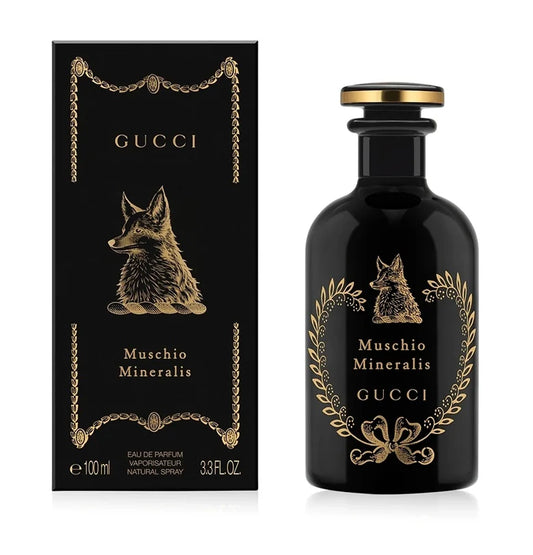 Gucci Muschio Mineralis perfume bottle and packaging on a white background