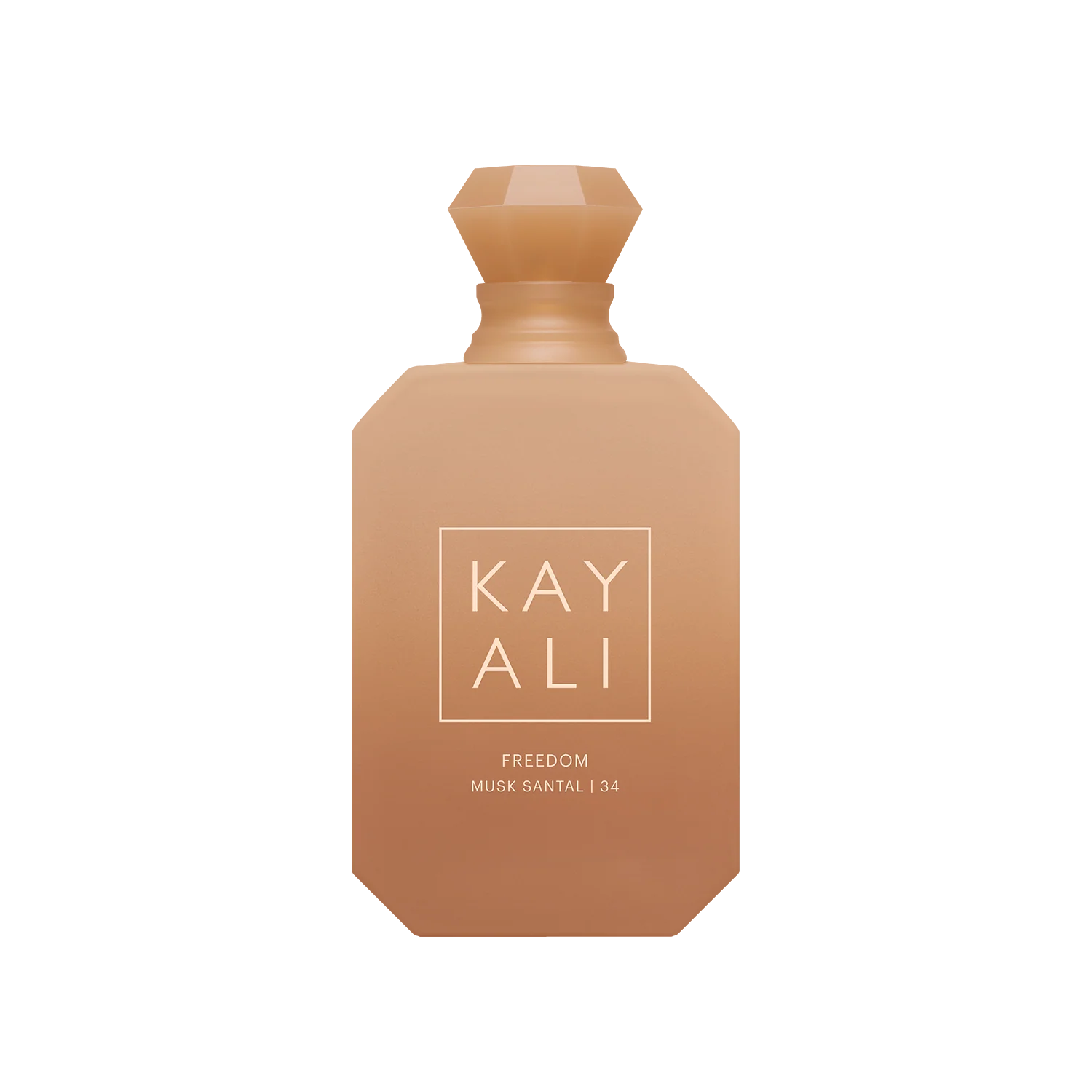 Beige perfume bottle with 'KAY ALI' branding on a white background
