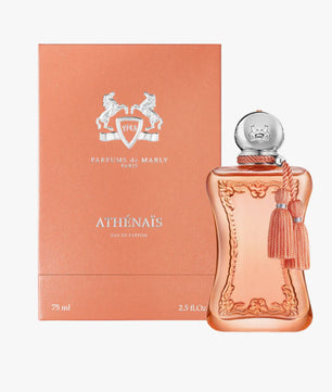 Perfume bottle and packaging of Parfums de Marly Athenais on a white background