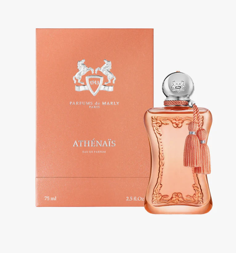 Perfume bottle and packaging of Parfums de Marly Athenais on a white background
