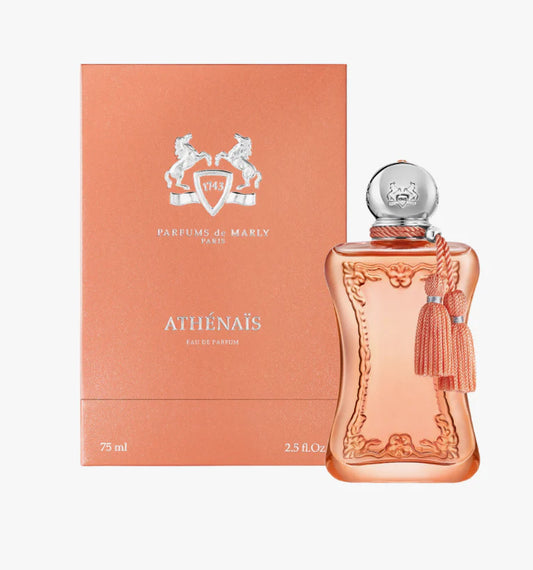 Perfume bottle and packaging of Parfums de Marly Athenais on a white background