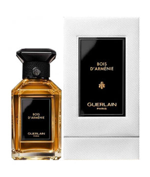 Guerlain Bois d'Armenie perfume bottle and packaging on a white background