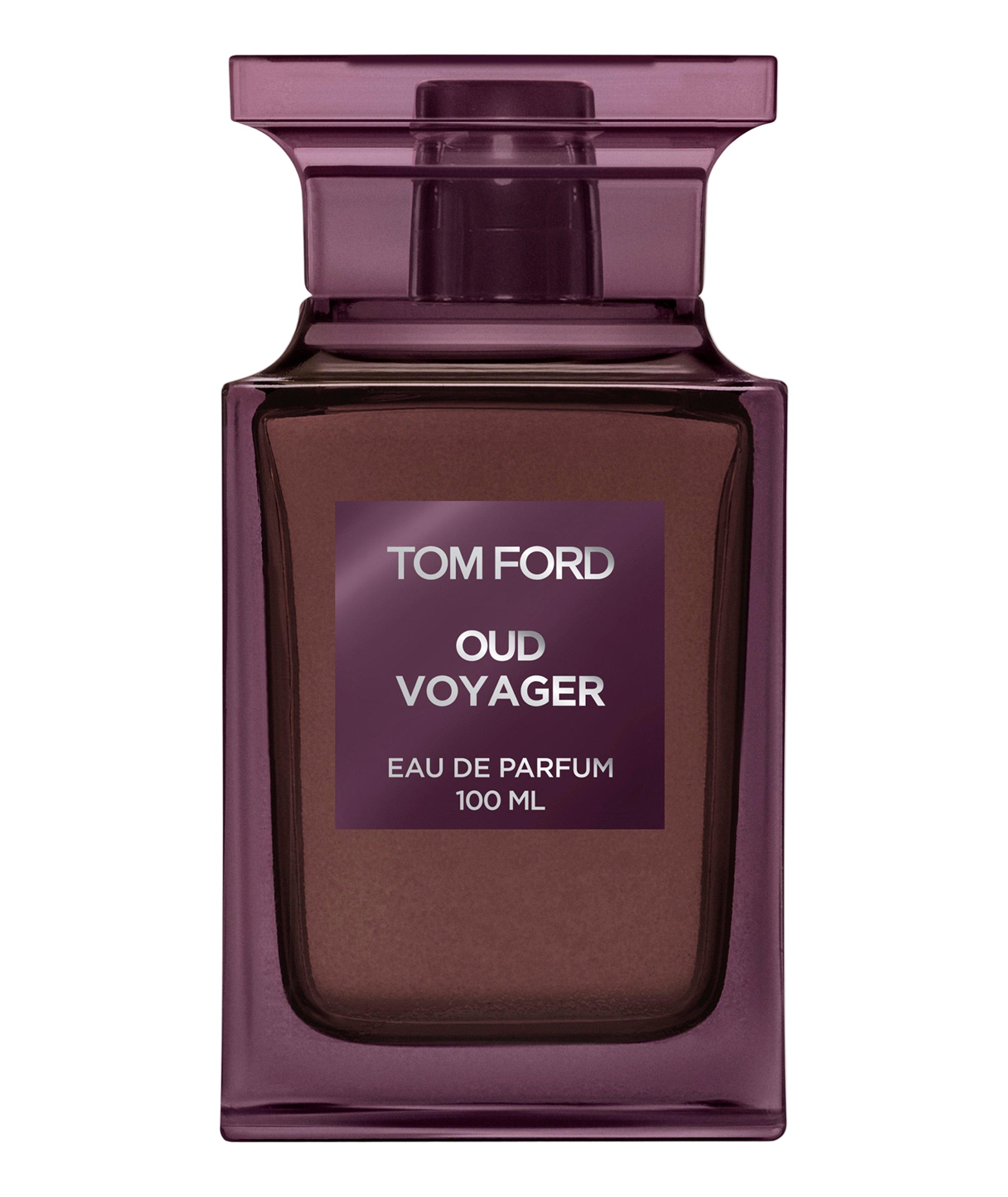 Tom Ford Oud Voyager perfume bottle on a beige background