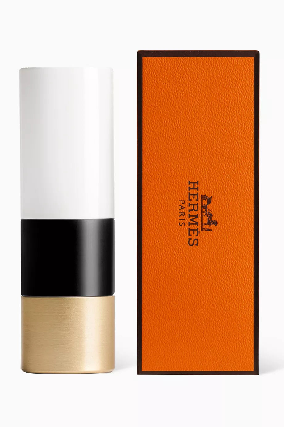 Hermes Paris lip balm with orange box on a white background