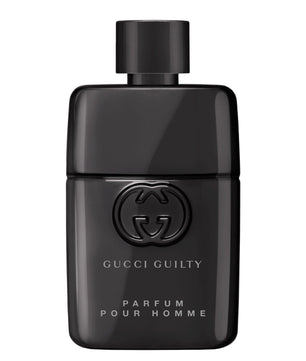 Black Gucci Guilty perfume bottle on a white background