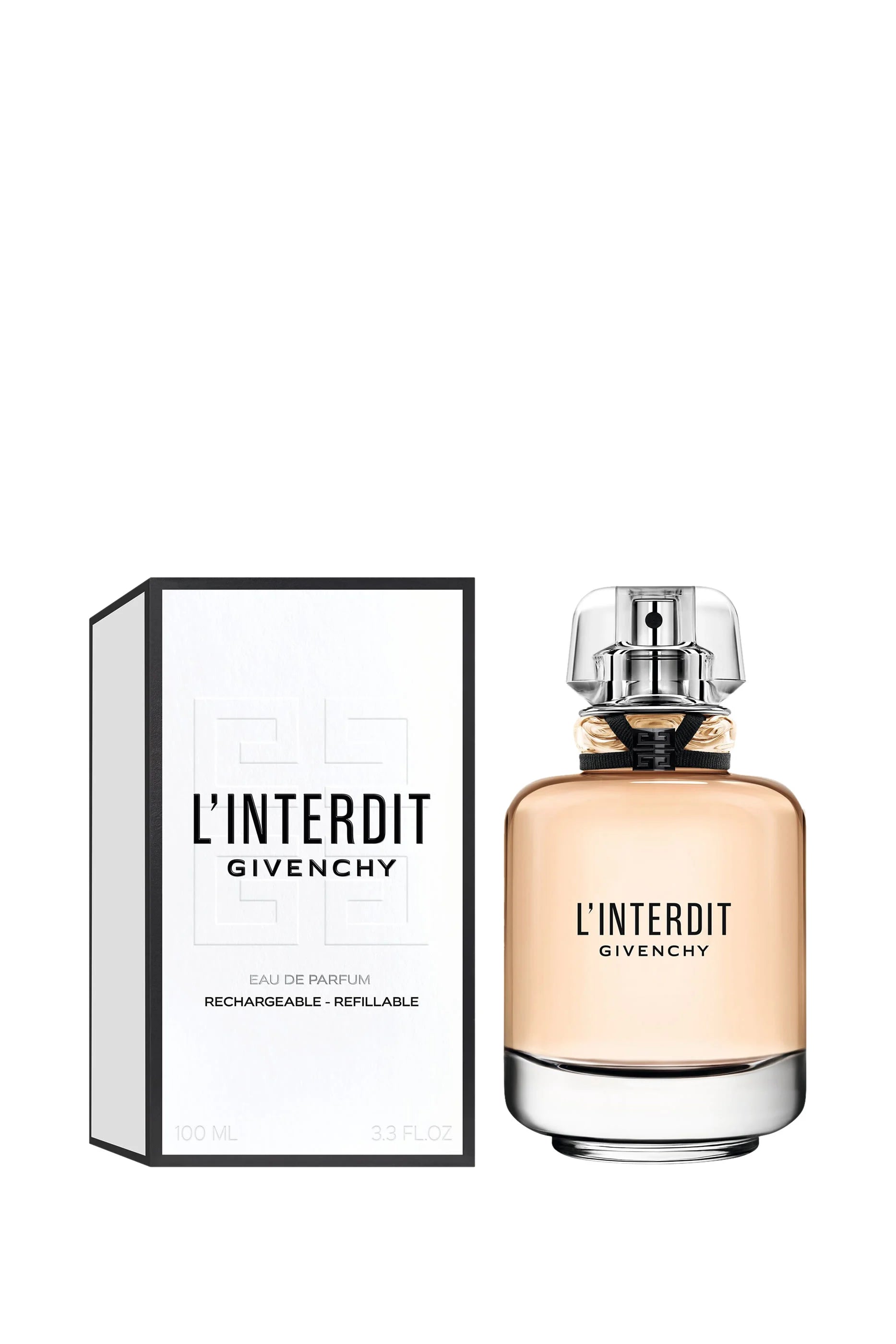 Givenchy L'Interdit perfume bottle and packaging on a white background