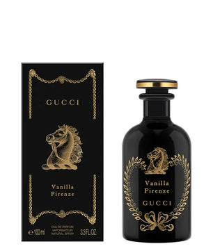Gucci Vanilla Firenze perfume bottle and packaging on a white background