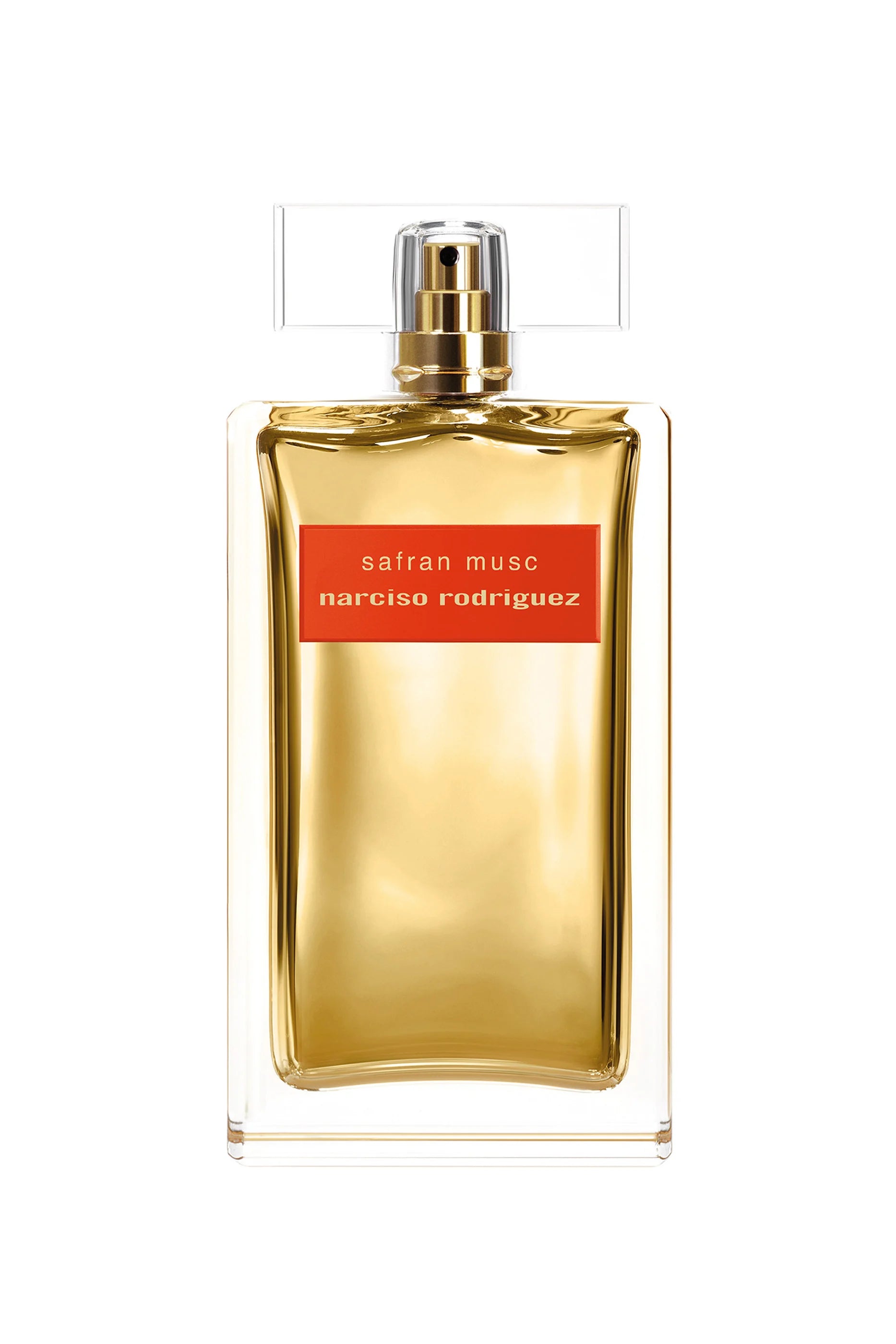 Narciso Rodriguez saffron musc perfume bottle on a white background