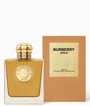 Burberry Gold perfume bottle and packaging on a white background