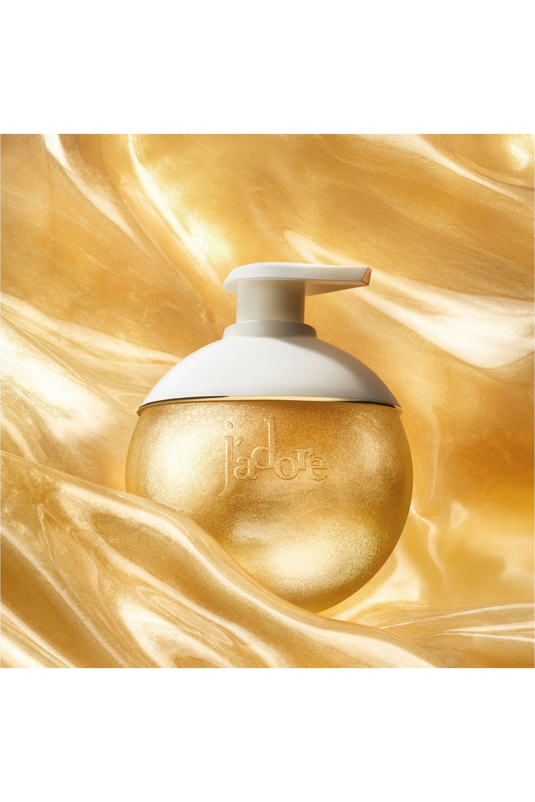 Gold bottle with white cap on a gold swirling background