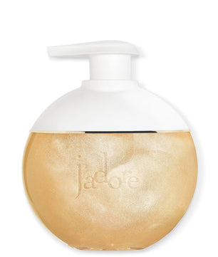 White pump bottle with gold body on a white background