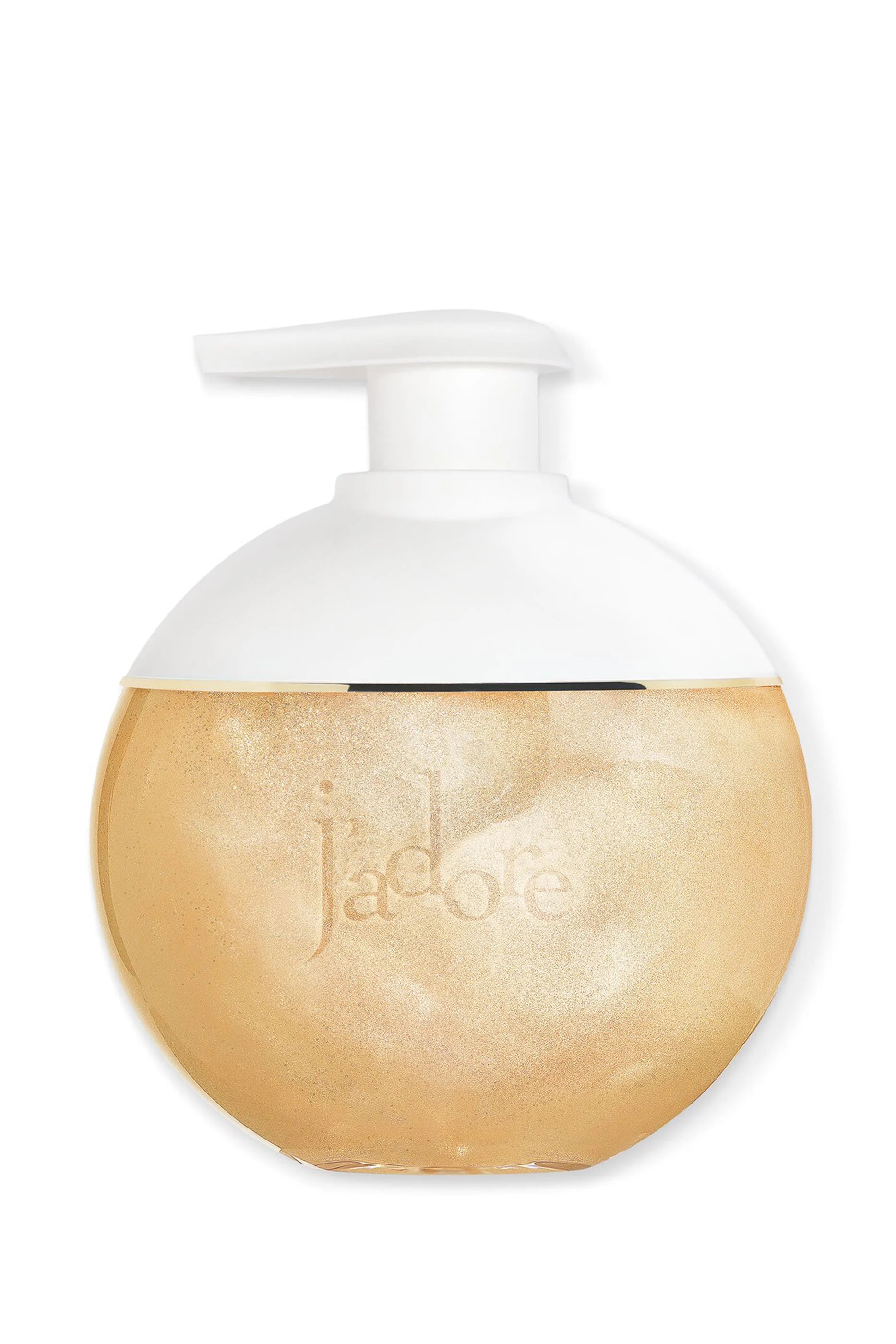 White pump bottle with gold body on a white background