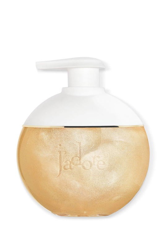 White pump bottle with gold body on a white background