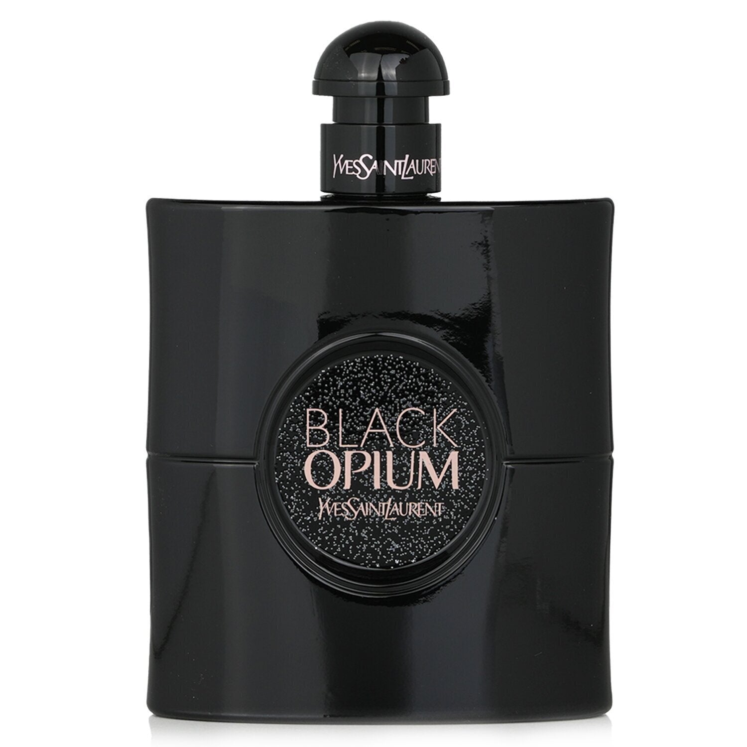 Black Opium perfume bottle by Yves Saint Laurent on a white background