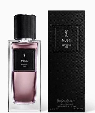 Yves Saint Laurent Muse perfume bottle and packaging on a white background