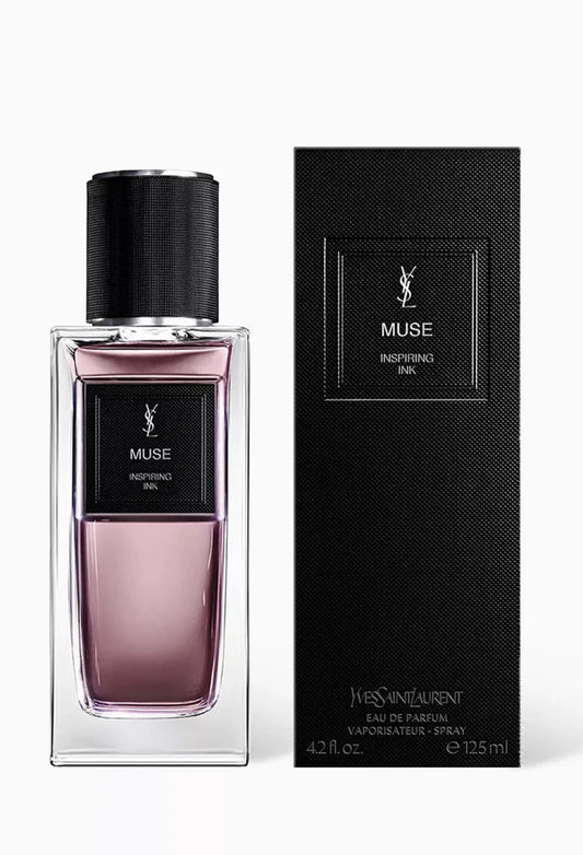 Yves Saint Laurent Muse perfume bottle and packaging on a white background
