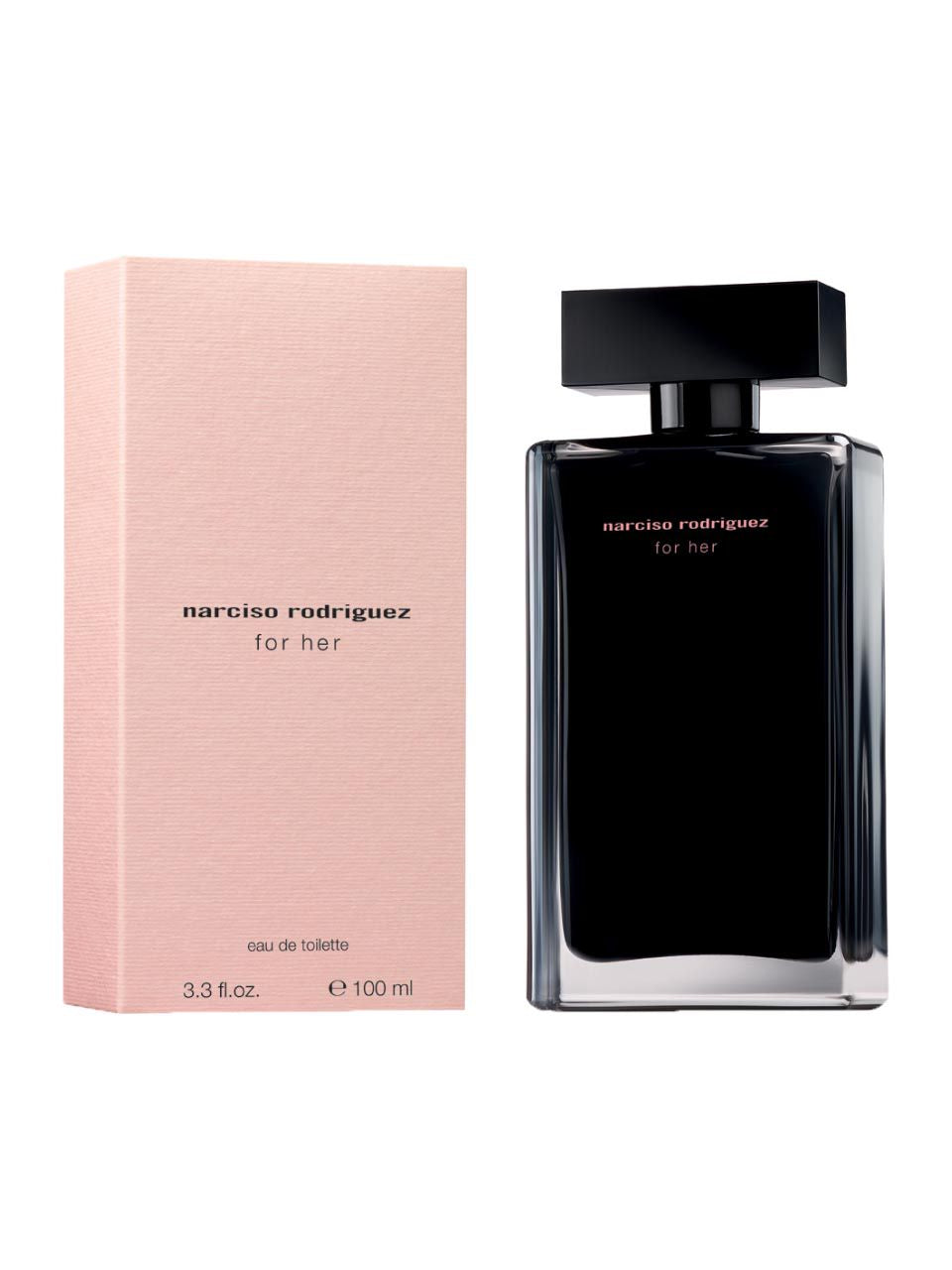 Narciso Rodriguez perfume bottle and packaging on a white background