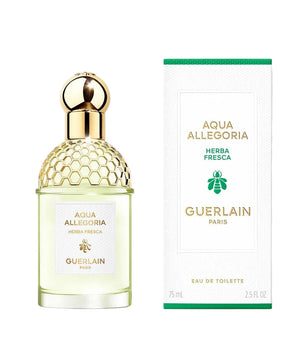 Guerlain Aqua Allegoria Herba Fresca perfume bottle and packaging on a white background
