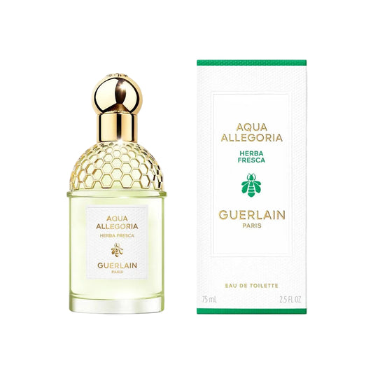 Guerlain Aqua Allegoria Herba Fresca perfume bottle and packaging on a white background