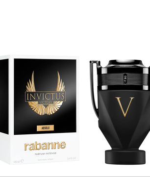 Black Invictus perfume bottle and packaging on a white background