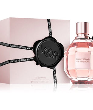 Viktor & Rolf Flowerbomb perfume bottle and packaging on a white background