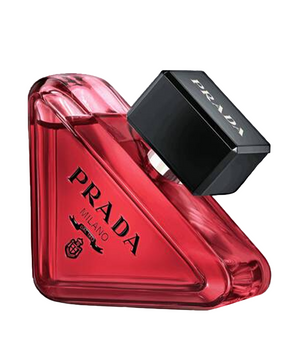 Red Prada perfume bottle on a white background