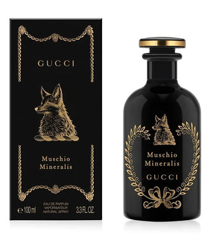 Gucci Muschio Mineralis perfume bottle and packaging on a white background