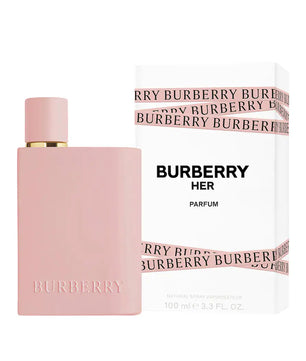 Pink Burberry perfume bottle and packaging on a white background