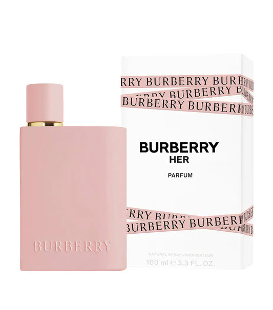 Pink Burberry perfume bottle and packaging on a white background