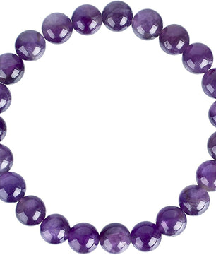 Purple beaded bracelet on a white background