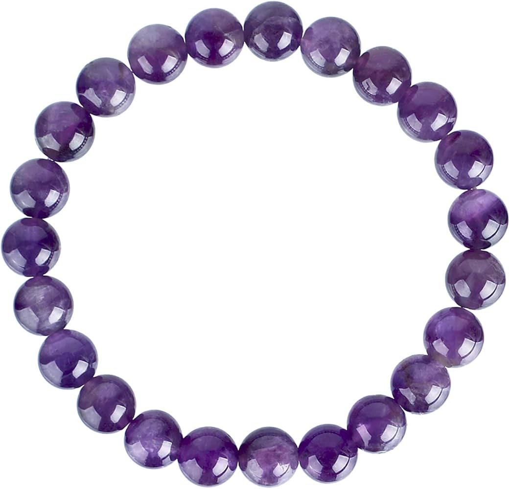 Purple beaded bracelet on a white background