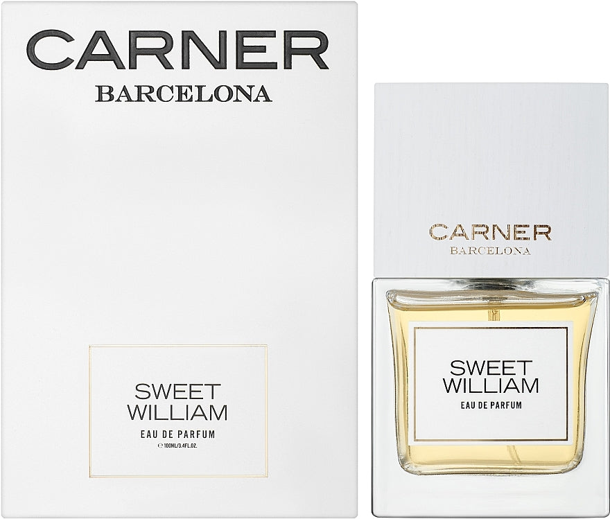 Carner Barcelona Sweet William perfume bottle and packaging on a white background