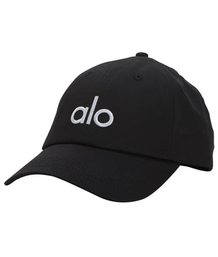 Black cap with 'alo' logo on a white background