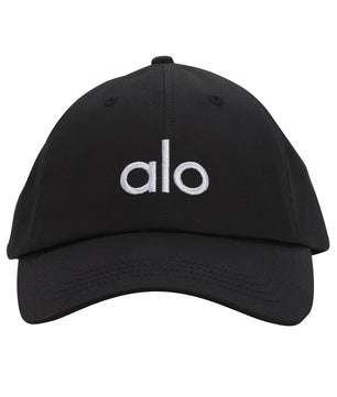 Black cap with 'alo' logo on a white background