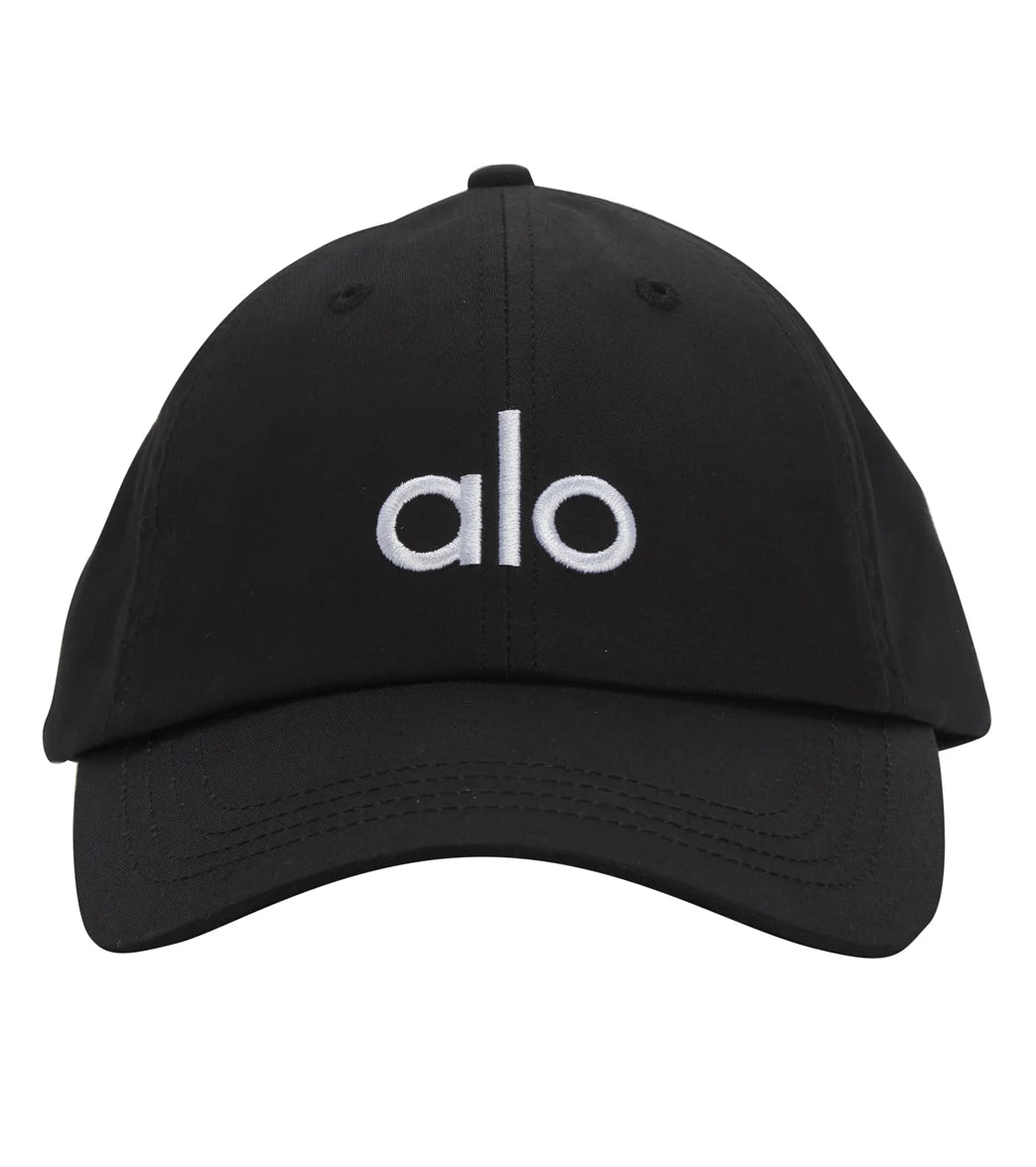Black cap with 'alo' logo on a white background