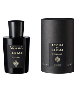 Acqua di Parma Zafferano perfume bottle and packaging on a white background