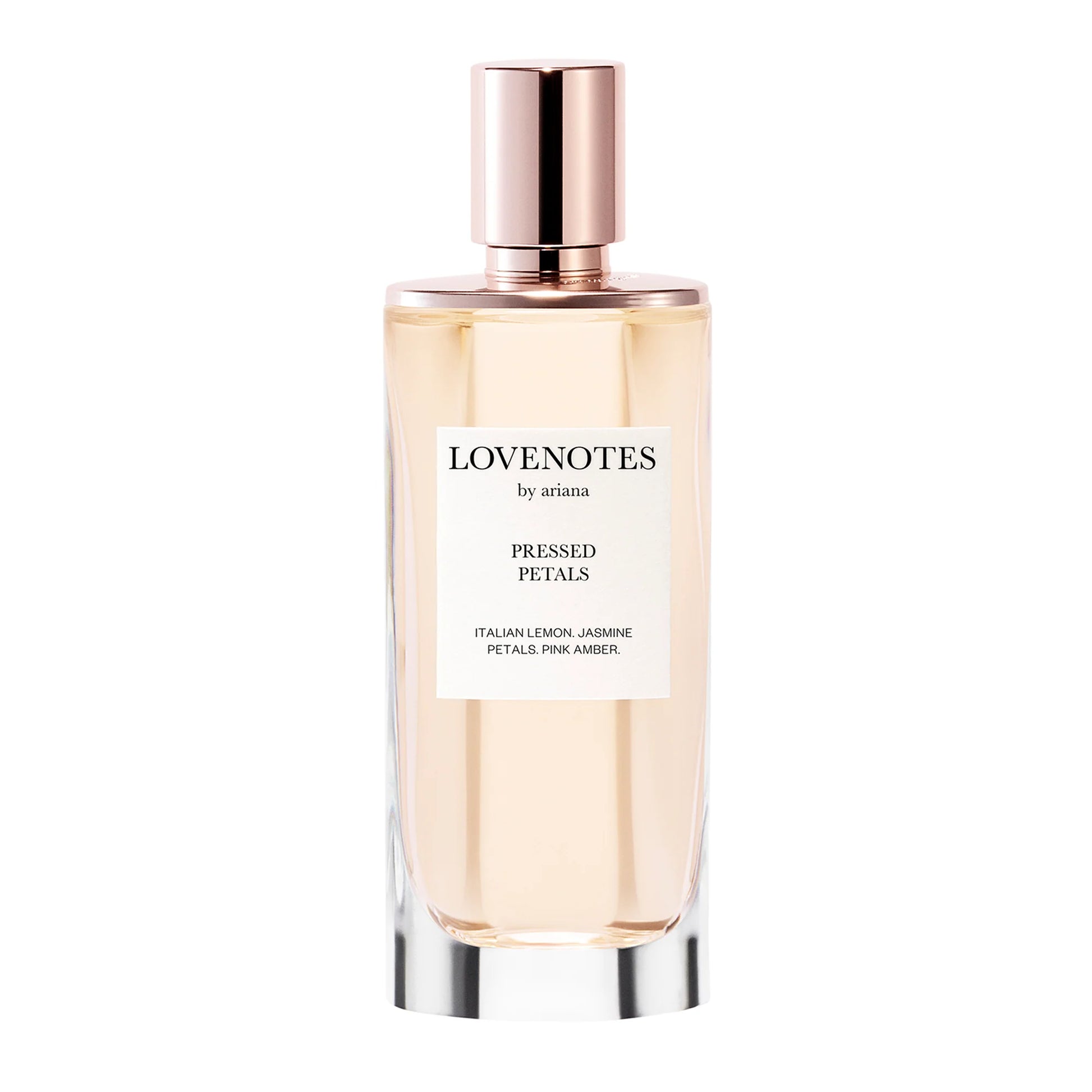 Perfume bottle labeled 'Lovenotes by Ariana' on a white background