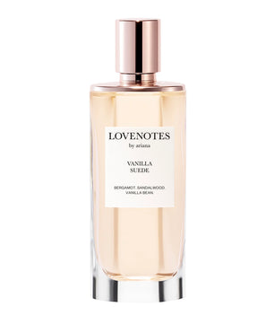 Perfume bottle labeled 'Lovenotes by Ariana' on a white background