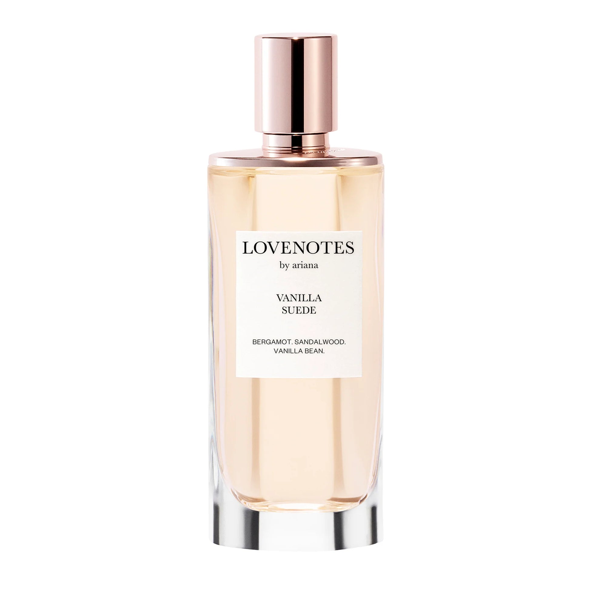 Perfume bottle labeled 'Lovenotes by Ariana' on a white background