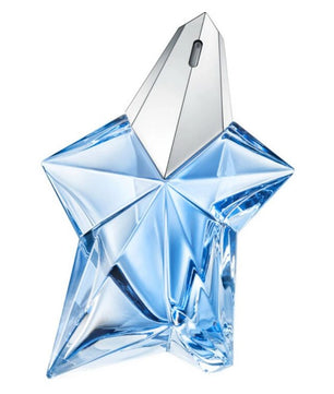 Star-shaped blue perfume bottle on a white background