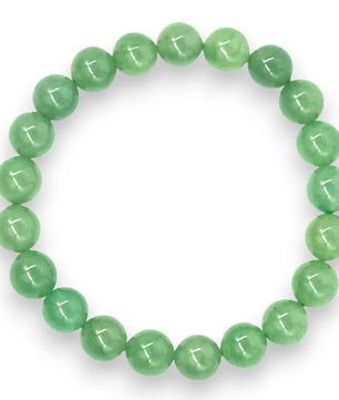 Green beaded bracelet with letter 'L' on a white background
