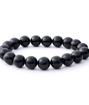 Black beaded bracelet on a white background
