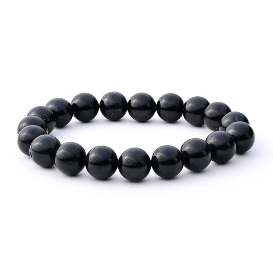 Black beaded bracelet on a white background