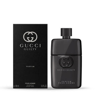 Gucci Guilty Parfum bottle and packaging on a white background