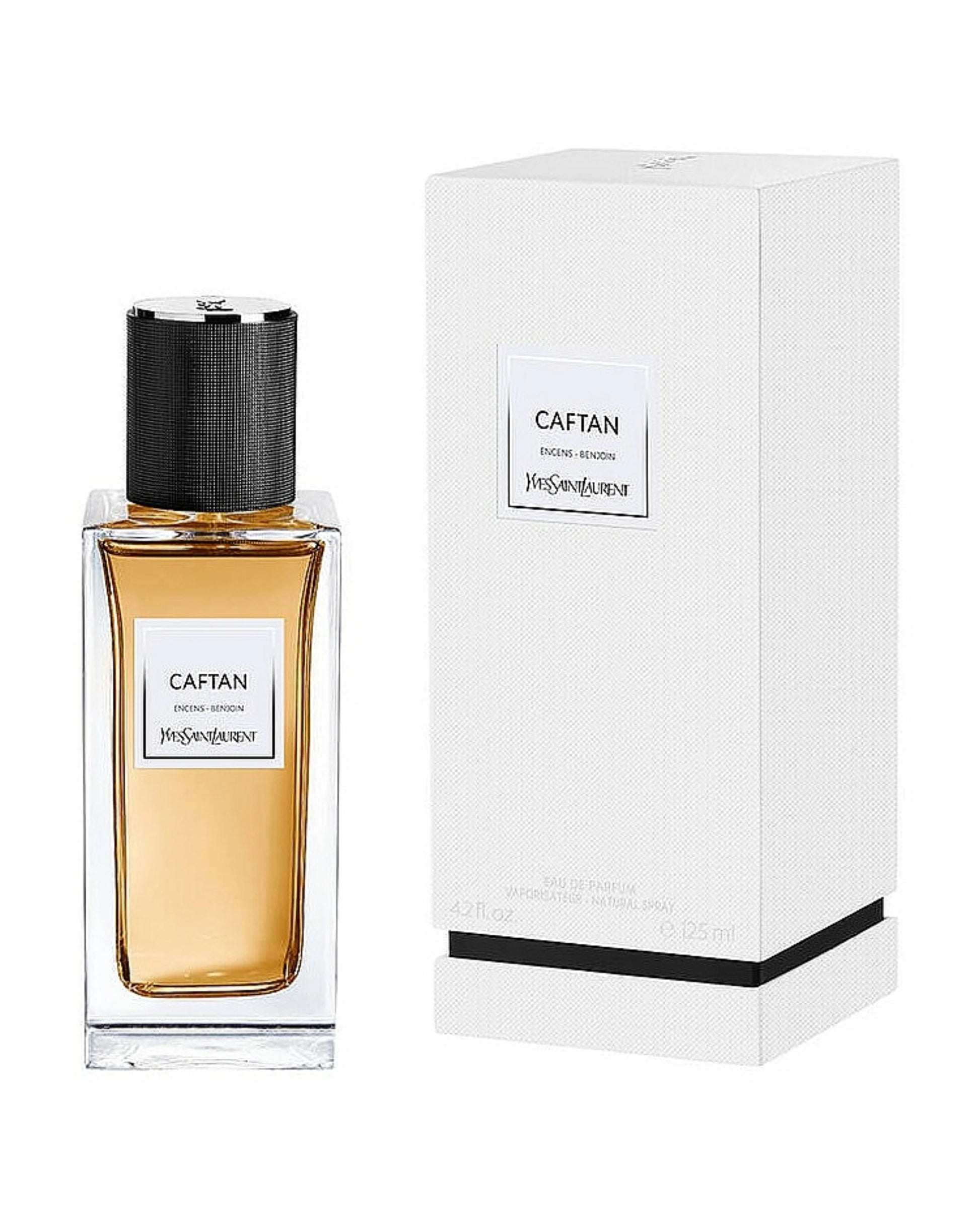 Perfume bottle and packaging of 'Caftan' by Yves Saint Laurent on a white background