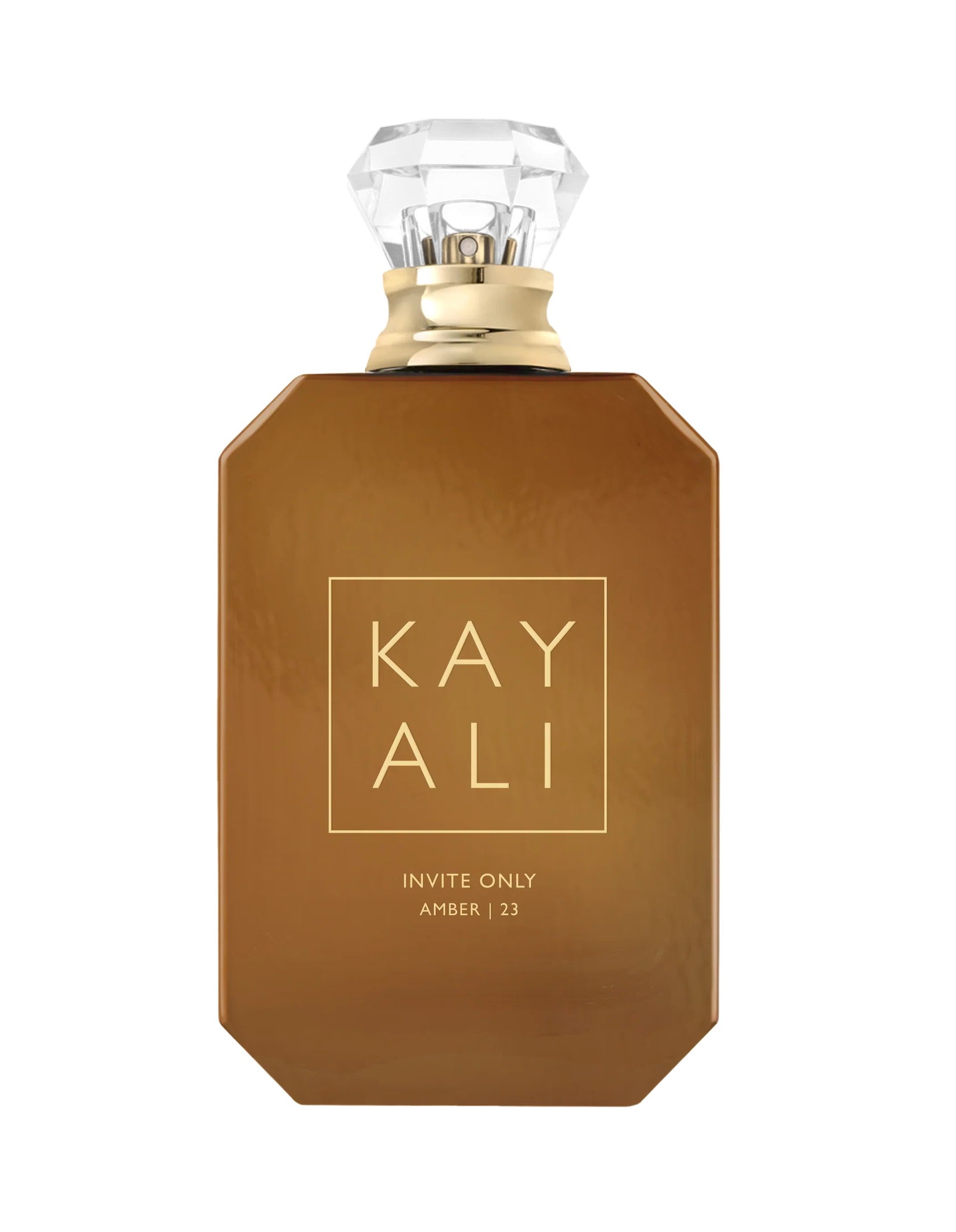 Brown perfume bottle with 'KAY ALI' branding on a white background