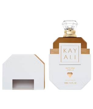 Kayali perfume bottle and packaging on a white background