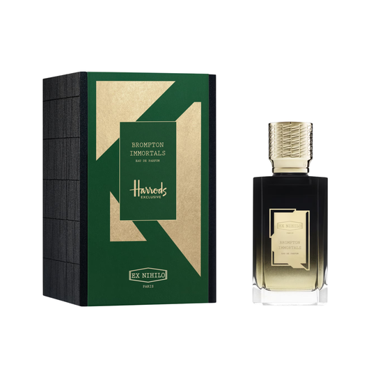 Harrods exclusive Brompton Immortals perfume bottle and packaging on a white background