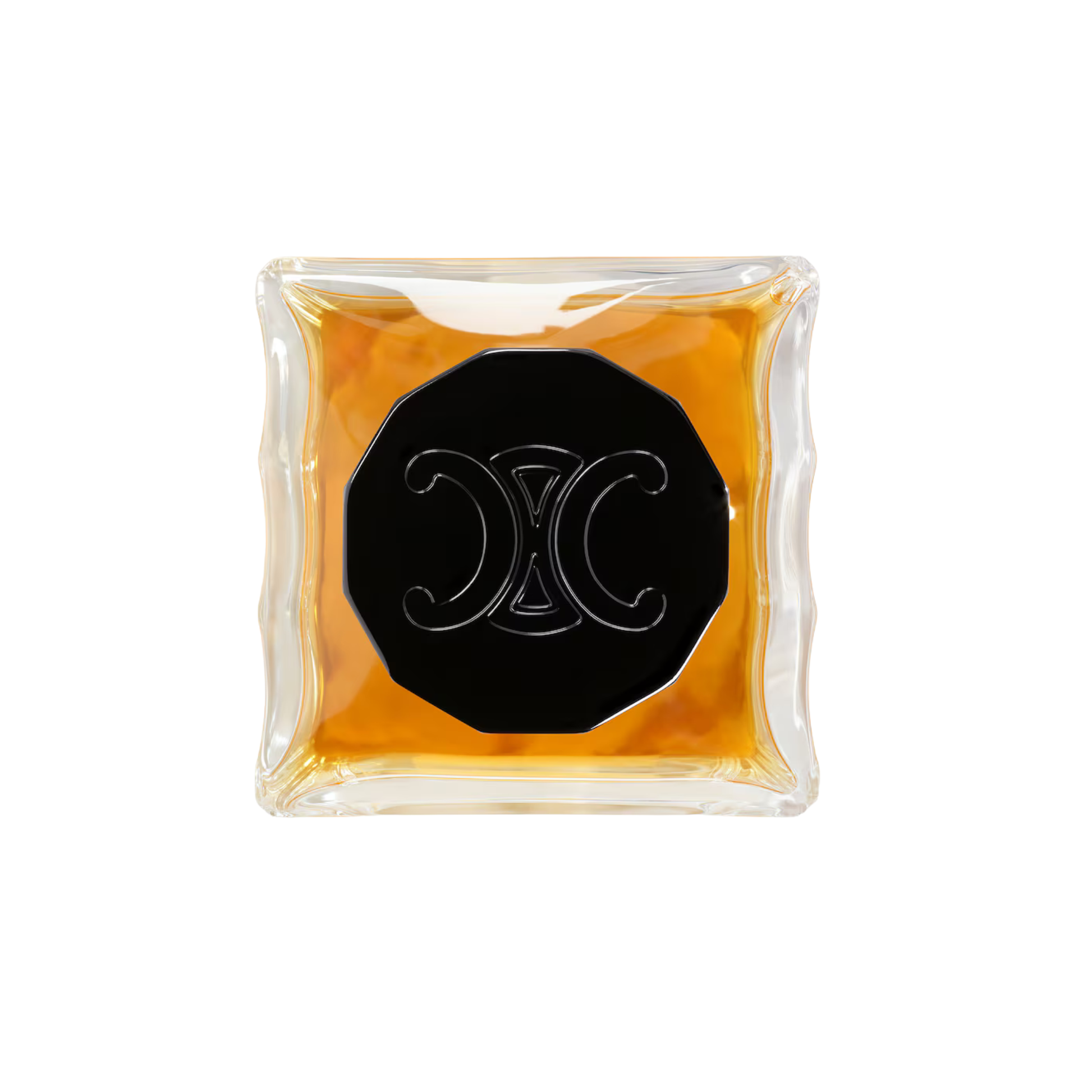 Square container with a black circular logo on a white background